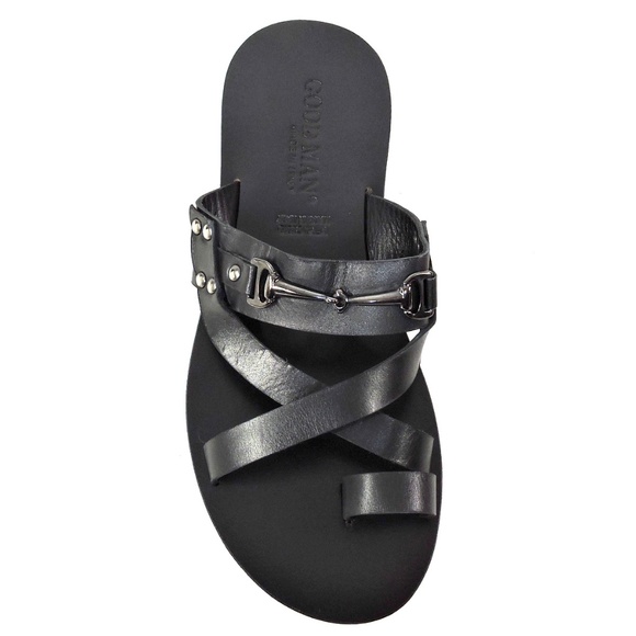GOODMAN ?? MEN\'S BLACK LEATHER FLAT COMFORT SUMMER SANDALS main image 7